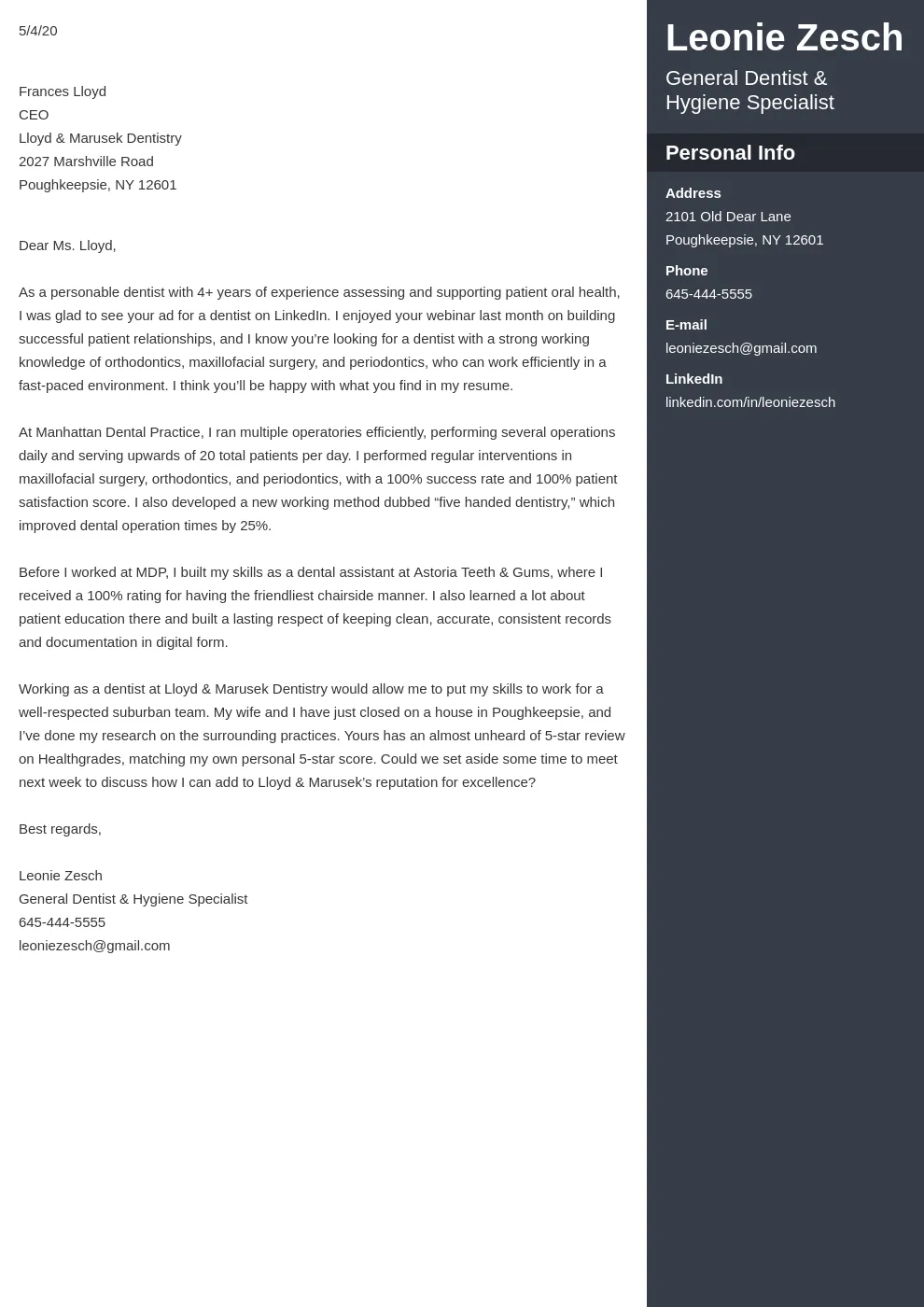 39562 orthodontist cover letter examples