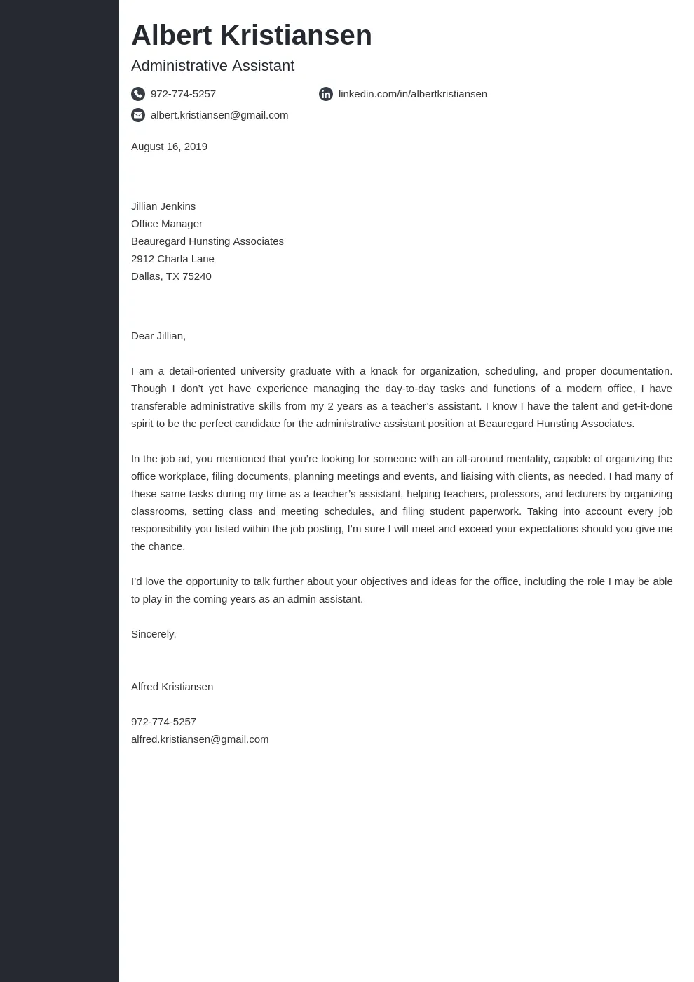 39594 admin tailoring letter