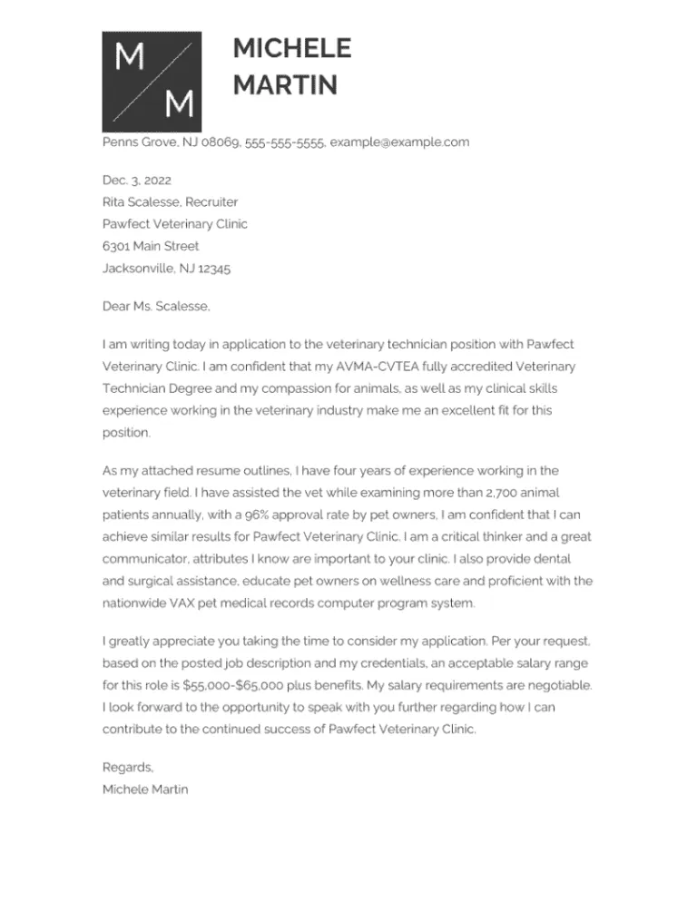 39603 cover letter salary range