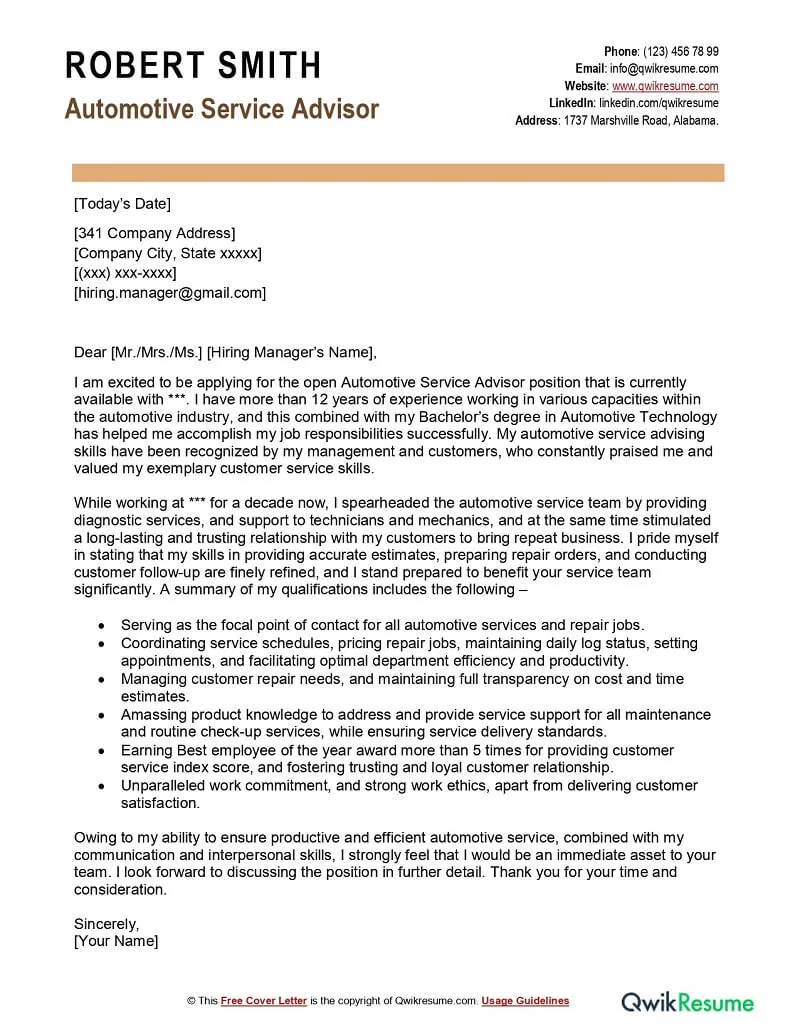39630 automotive service advisor resume