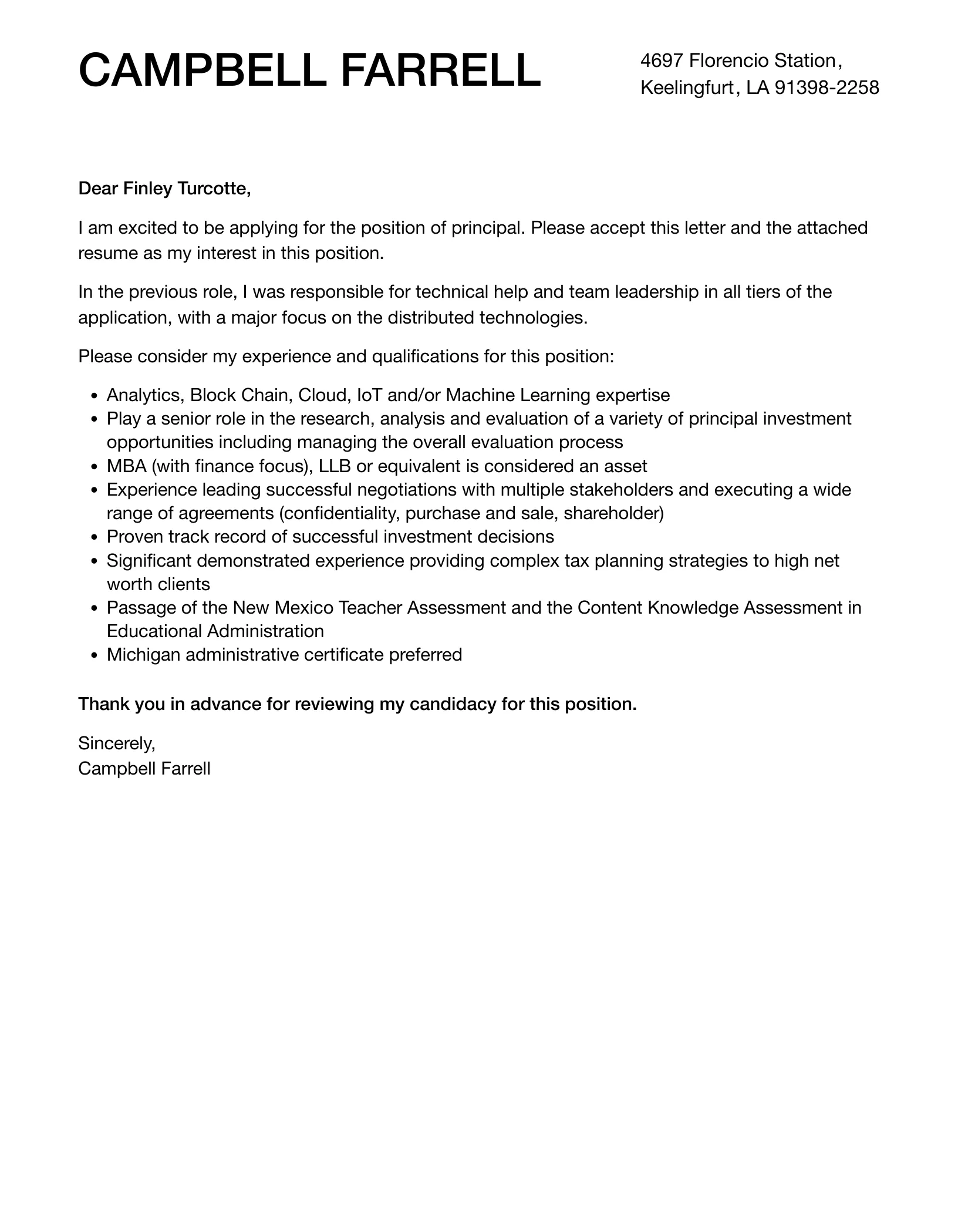 39639 principal cover letter tone