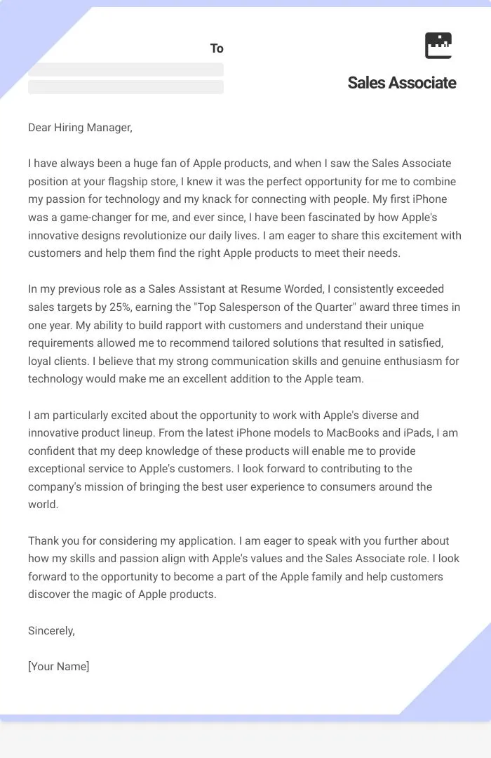 39646 sales associate cover letter