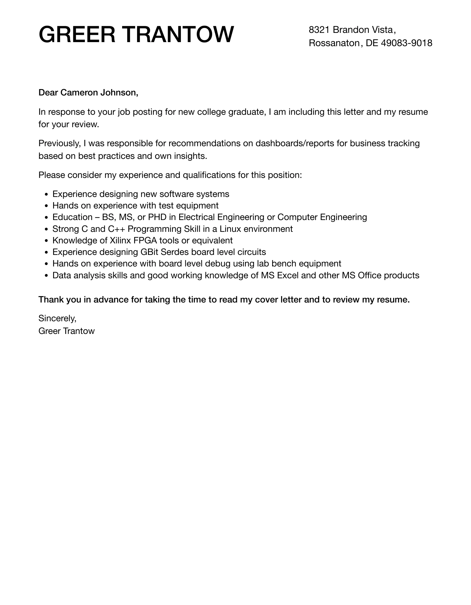 39652 achievements cover letter