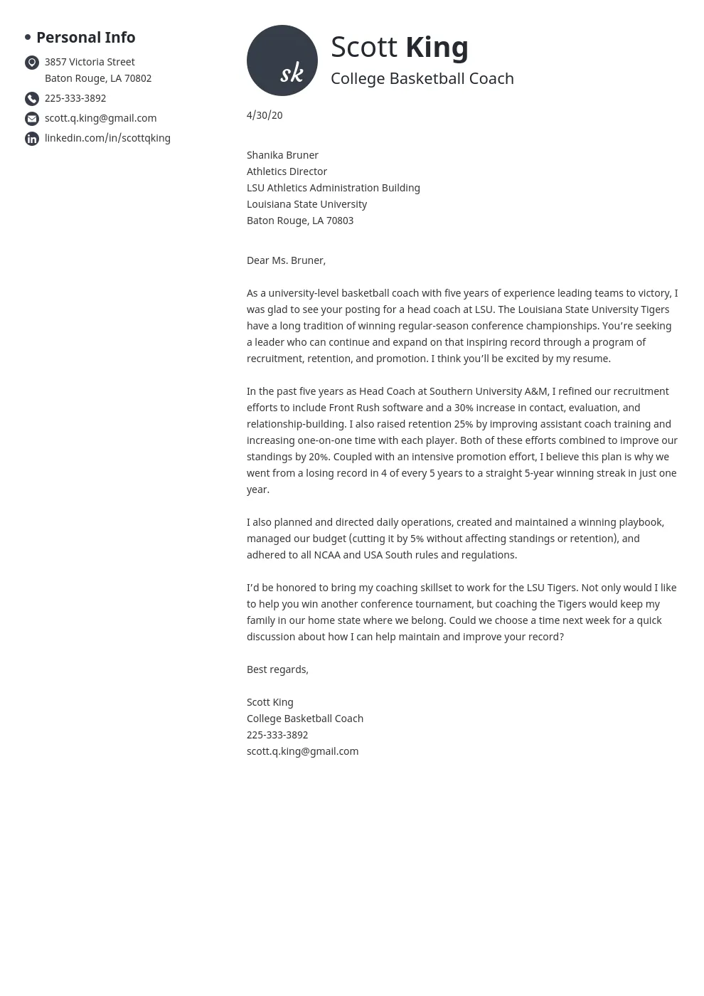 39658 coach cover letter experience