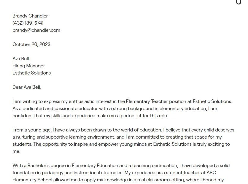 39665 teacher cover letter passion