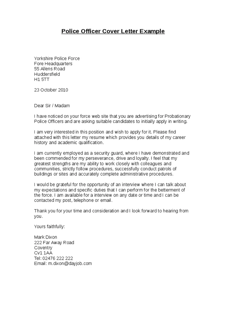 39678 police officer cover letter formatting