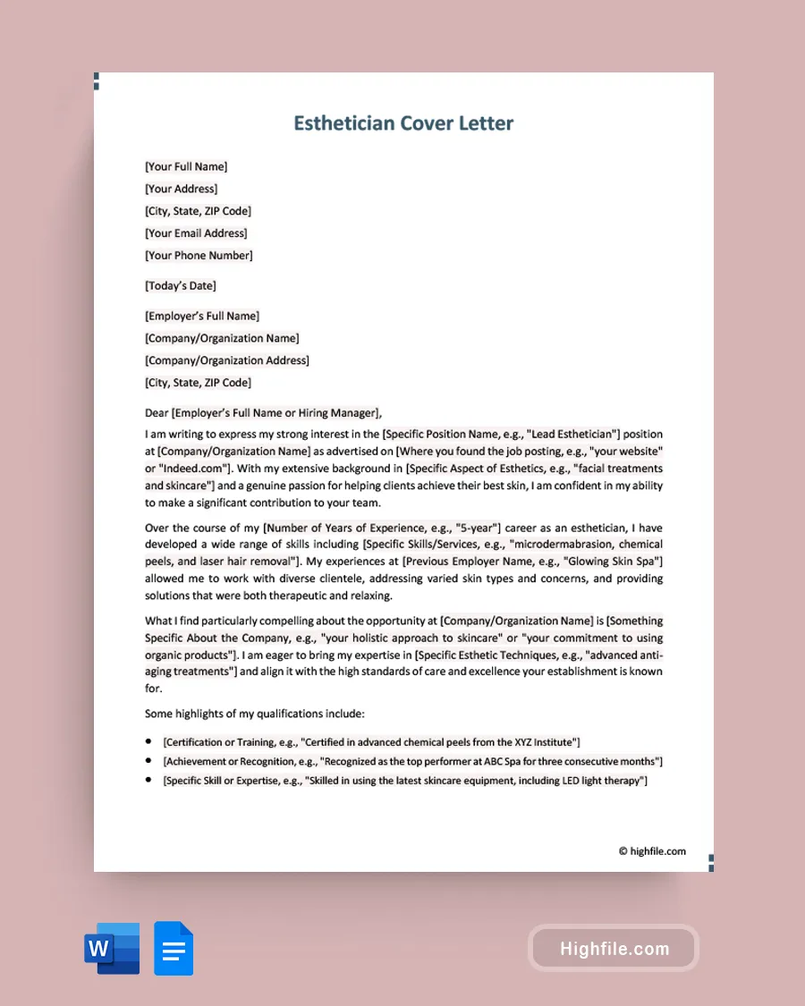 39686 aesthetic cover letter example