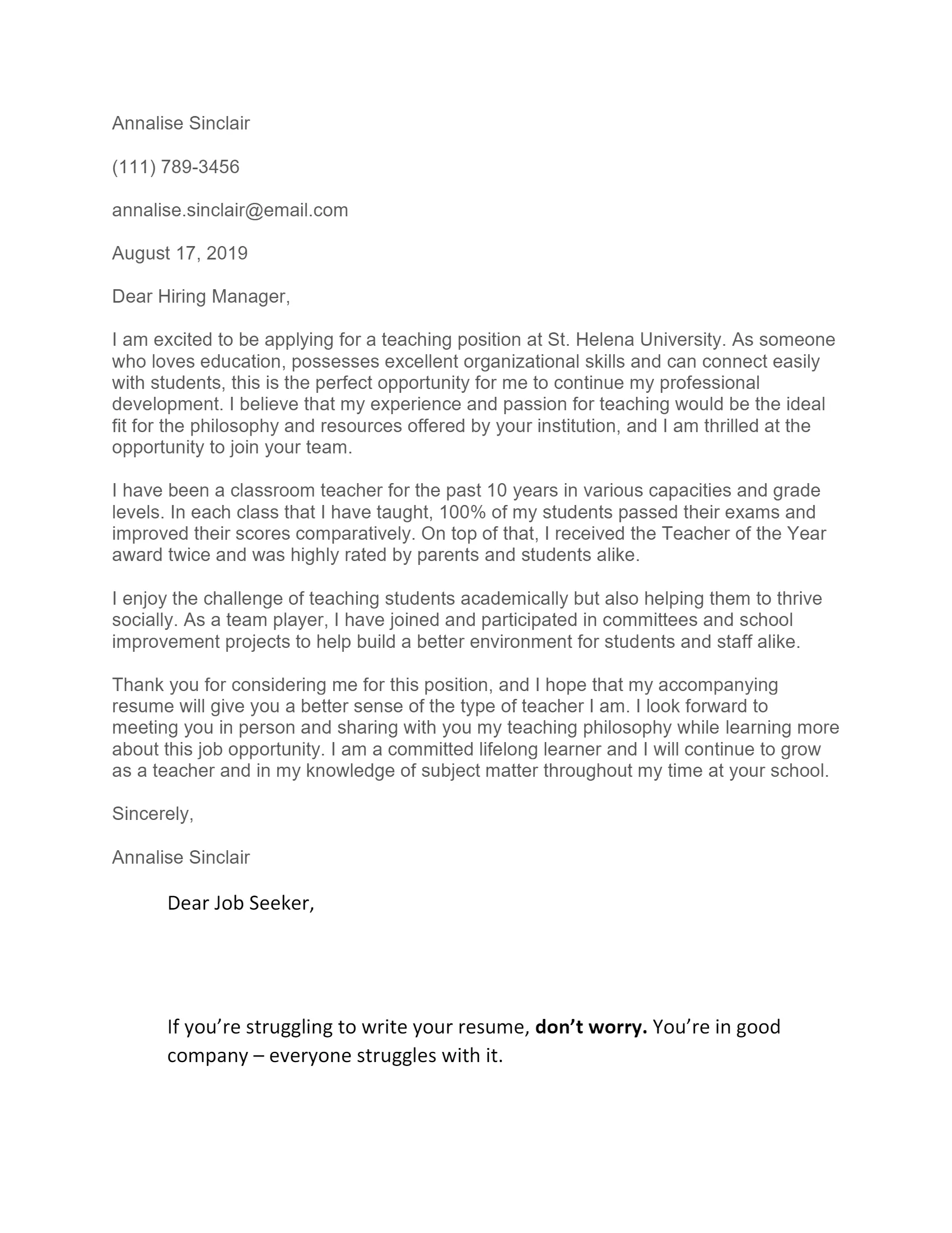 39690 teacher cover letter passion