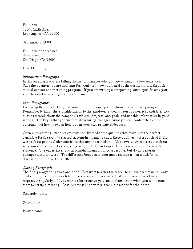 39722 purpose of cover letter