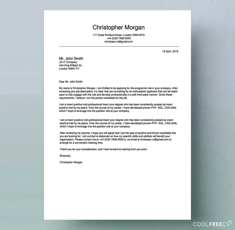 39742 cover letter checklist
