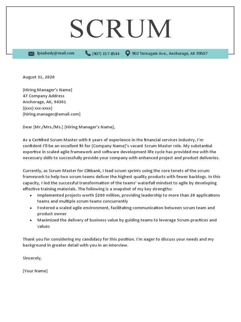 39754 scrum master cover letter tips