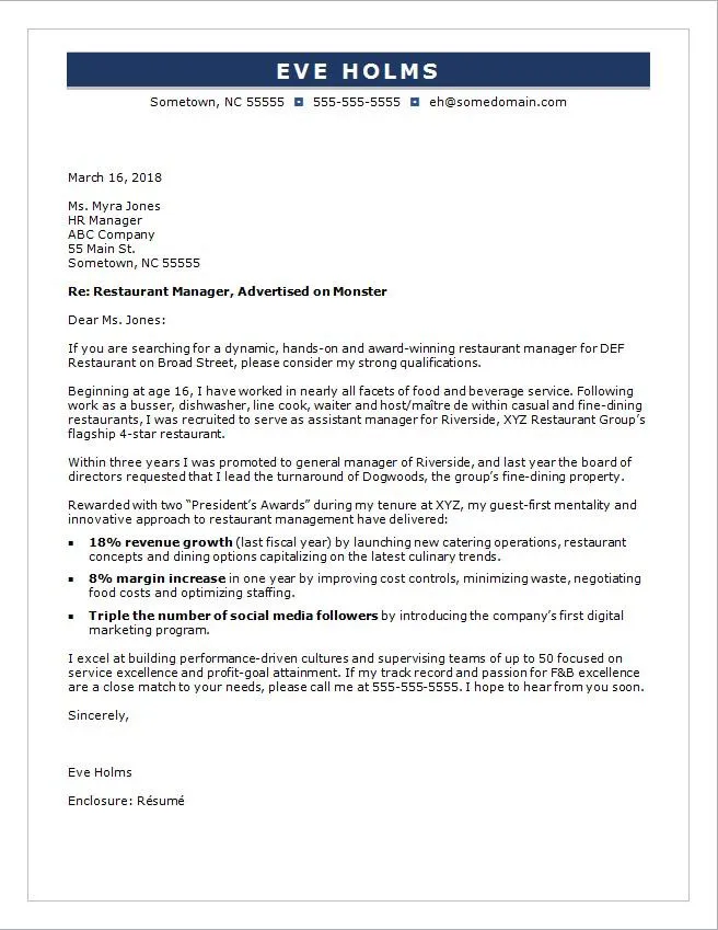 39761 restaurant cover letter format