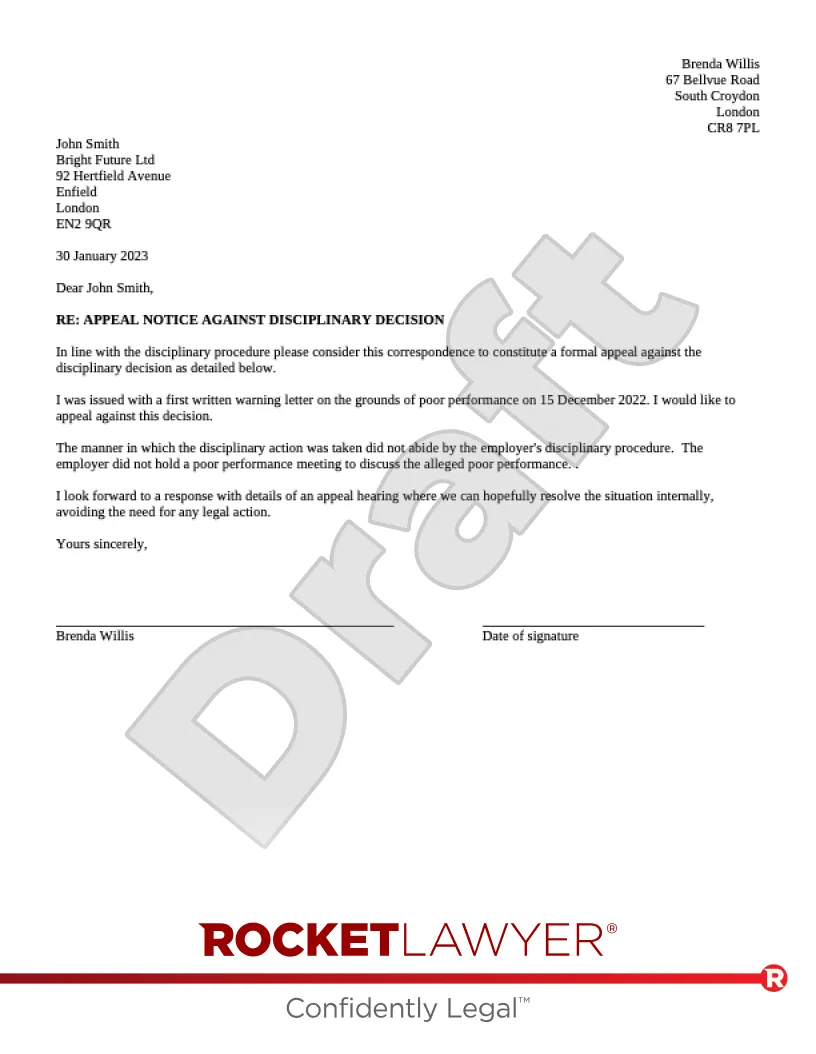 39768 appeal cover letter components