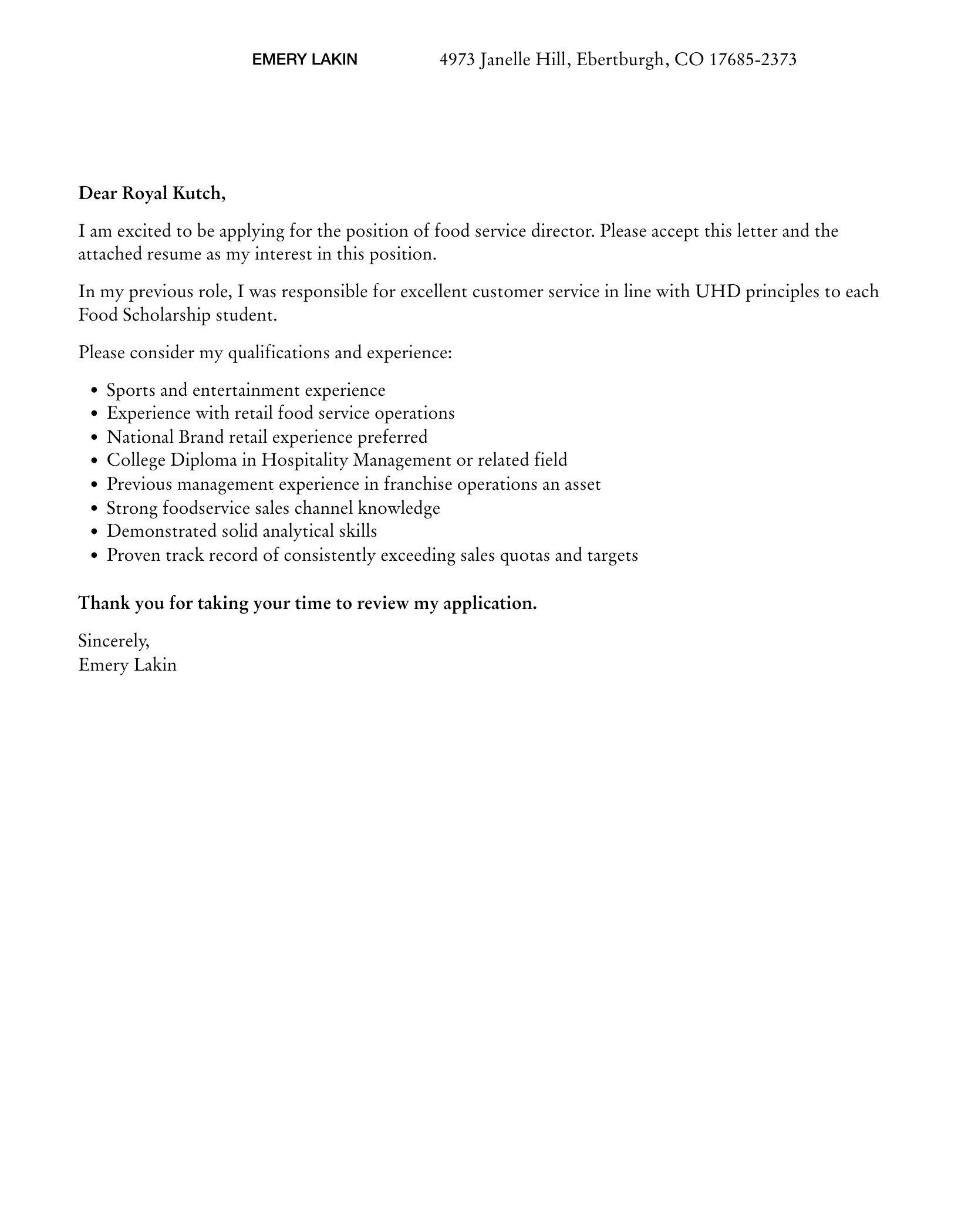 39776 food service director cover letter example