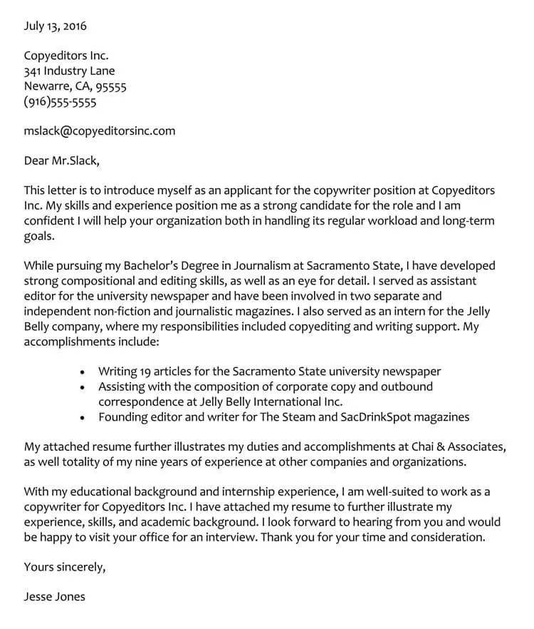 39781 copywriting cover letter job description