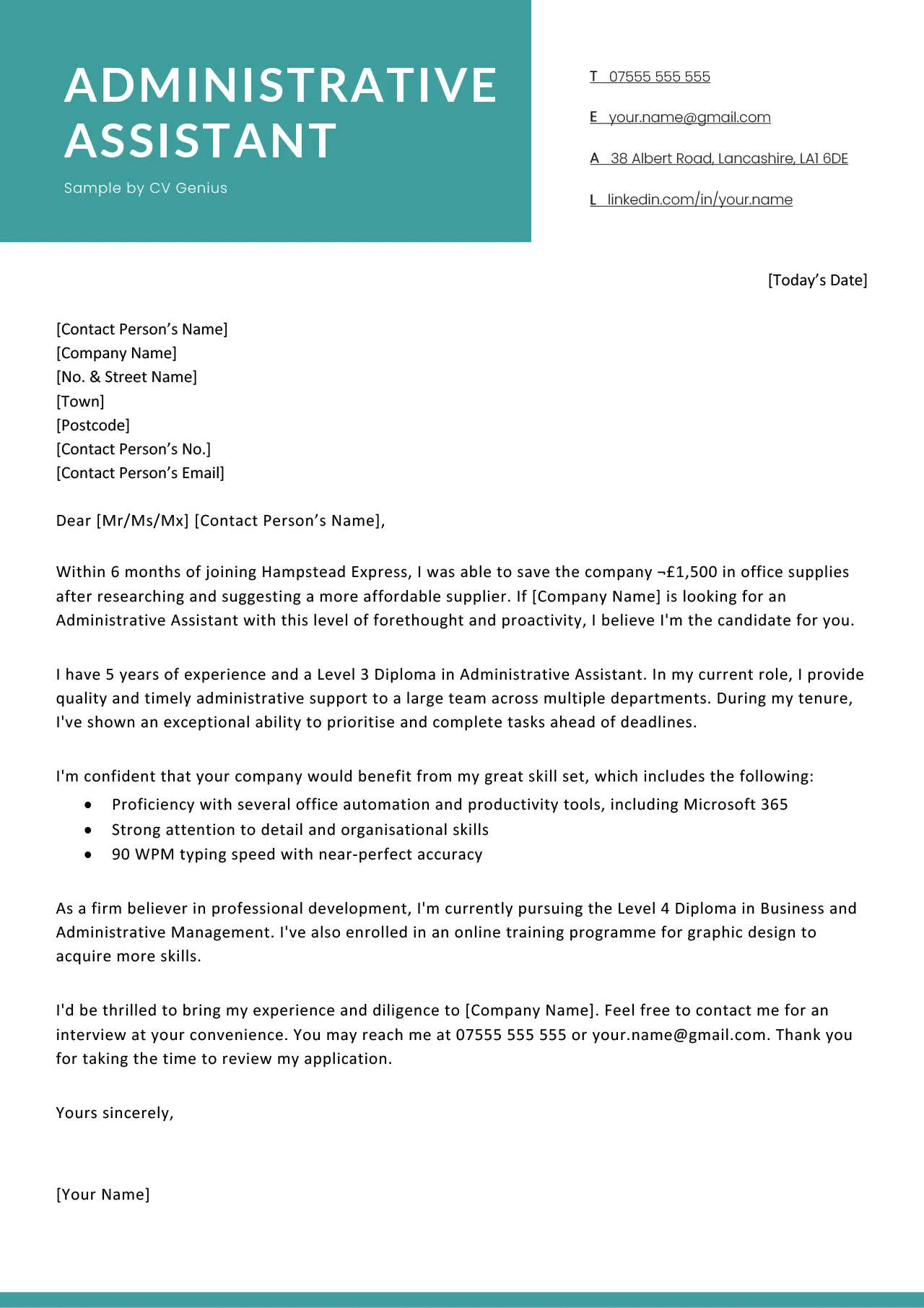 39790 admin cover letter success