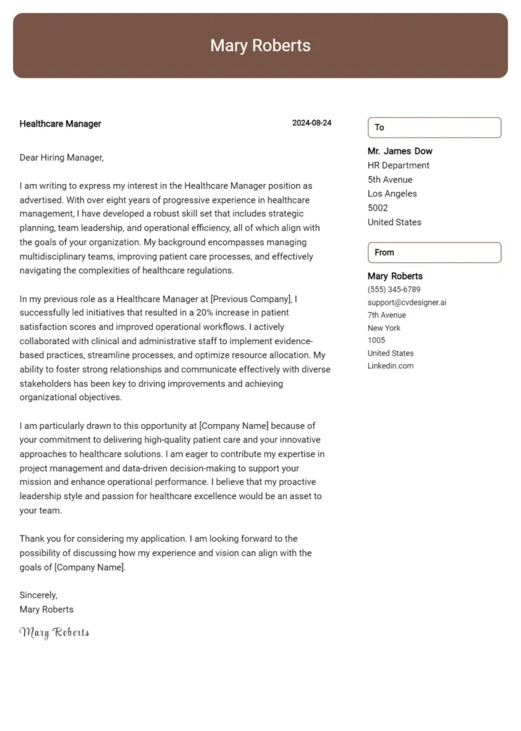 39802 cover letter healthcare management editing