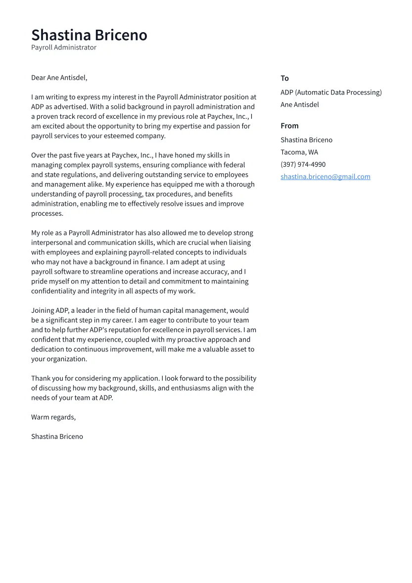 39808 payroll administrator cover letter header
