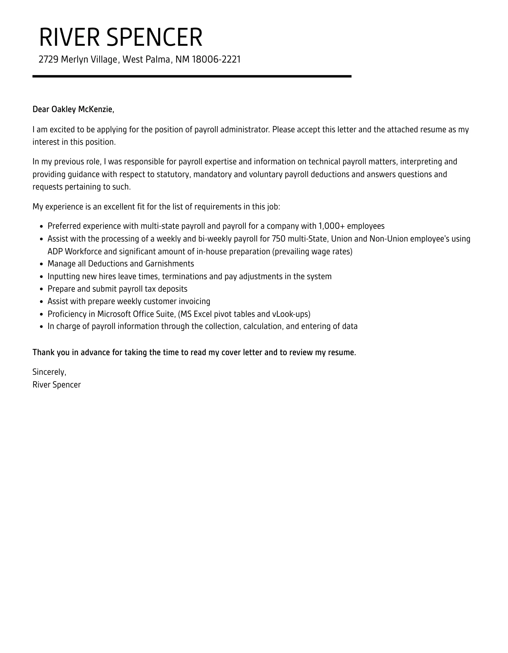 39808 payroll administrator cover letter tailoring