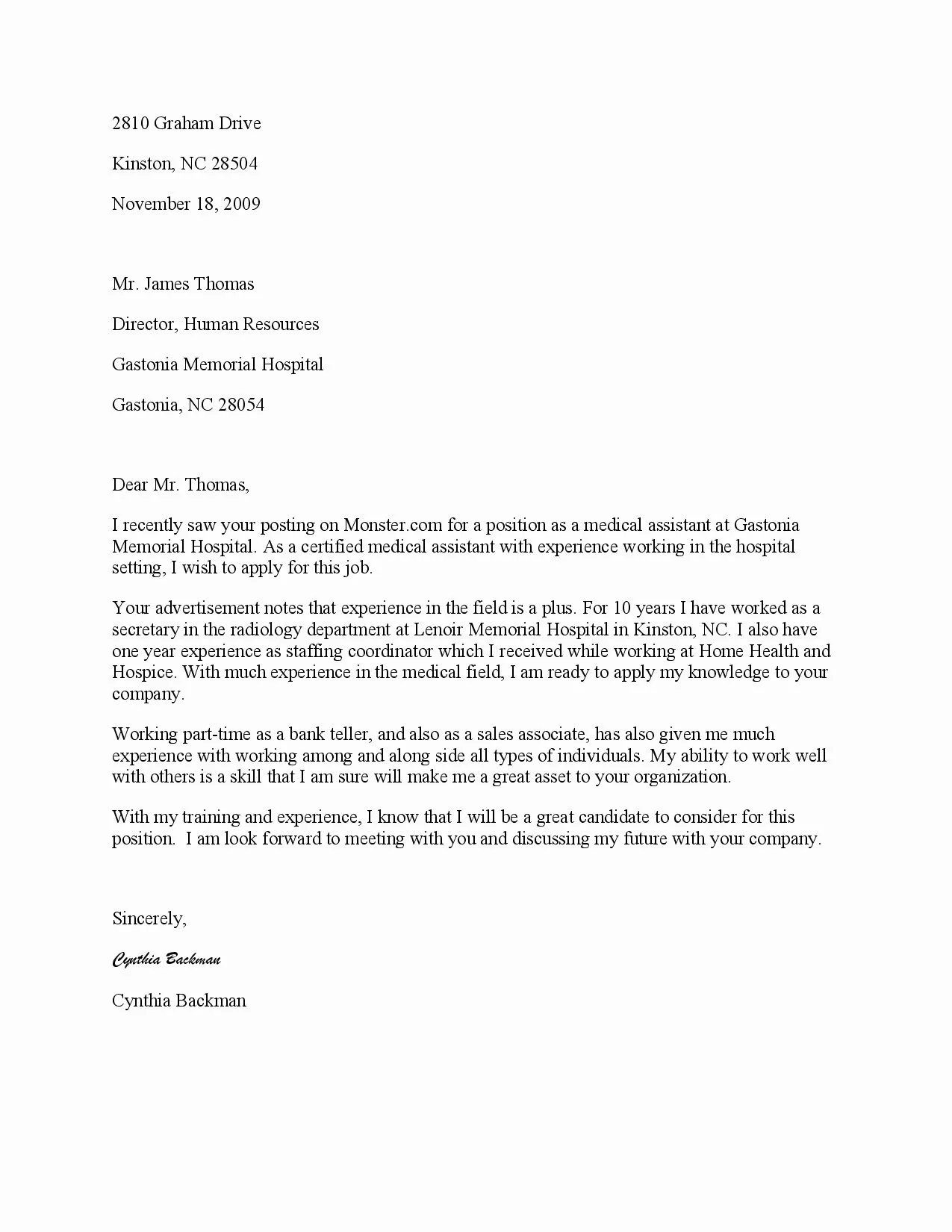 39813 medical assistant cover letter example