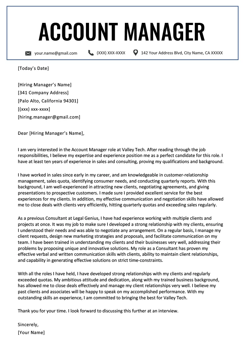 39823 account manager cover letter template