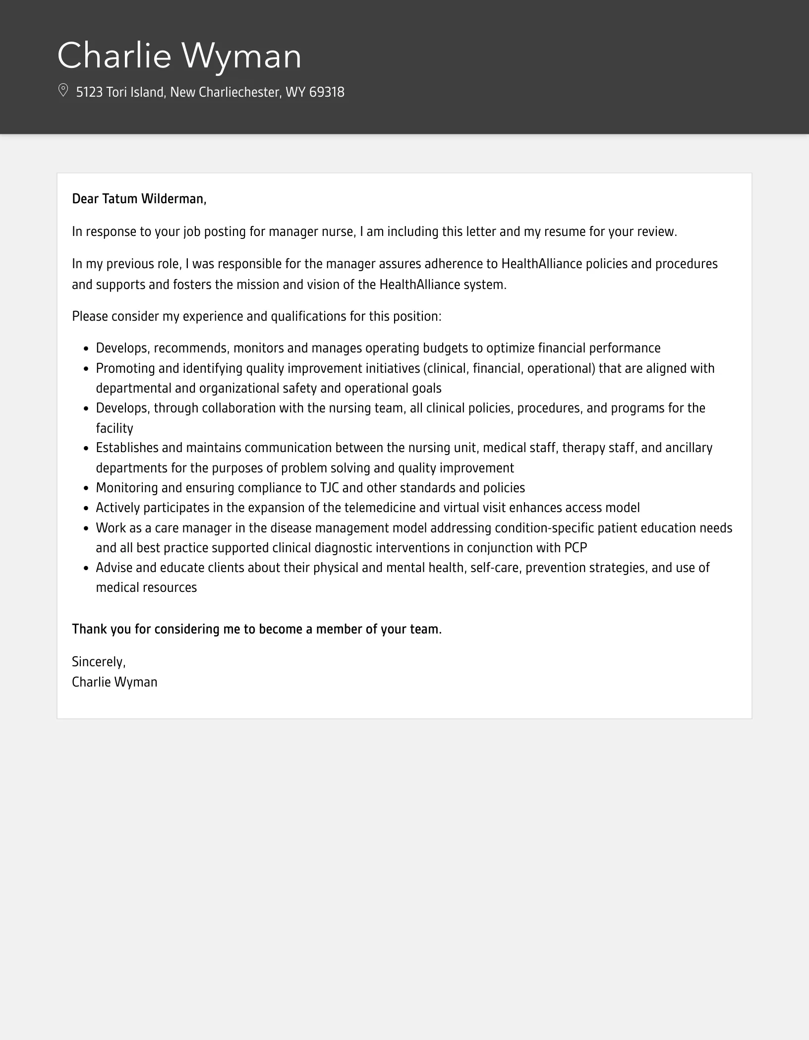 39841 nurse manager cover letter header