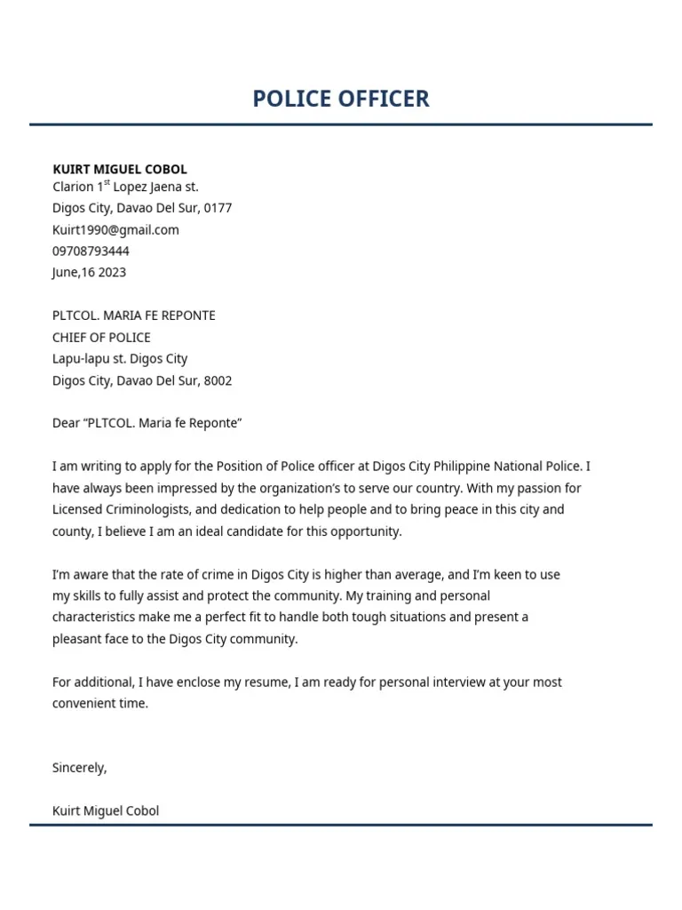 39844 police officer cover letter
