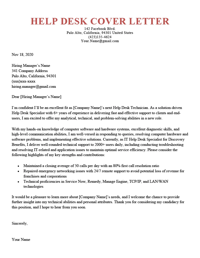 39850 help desk cover letter