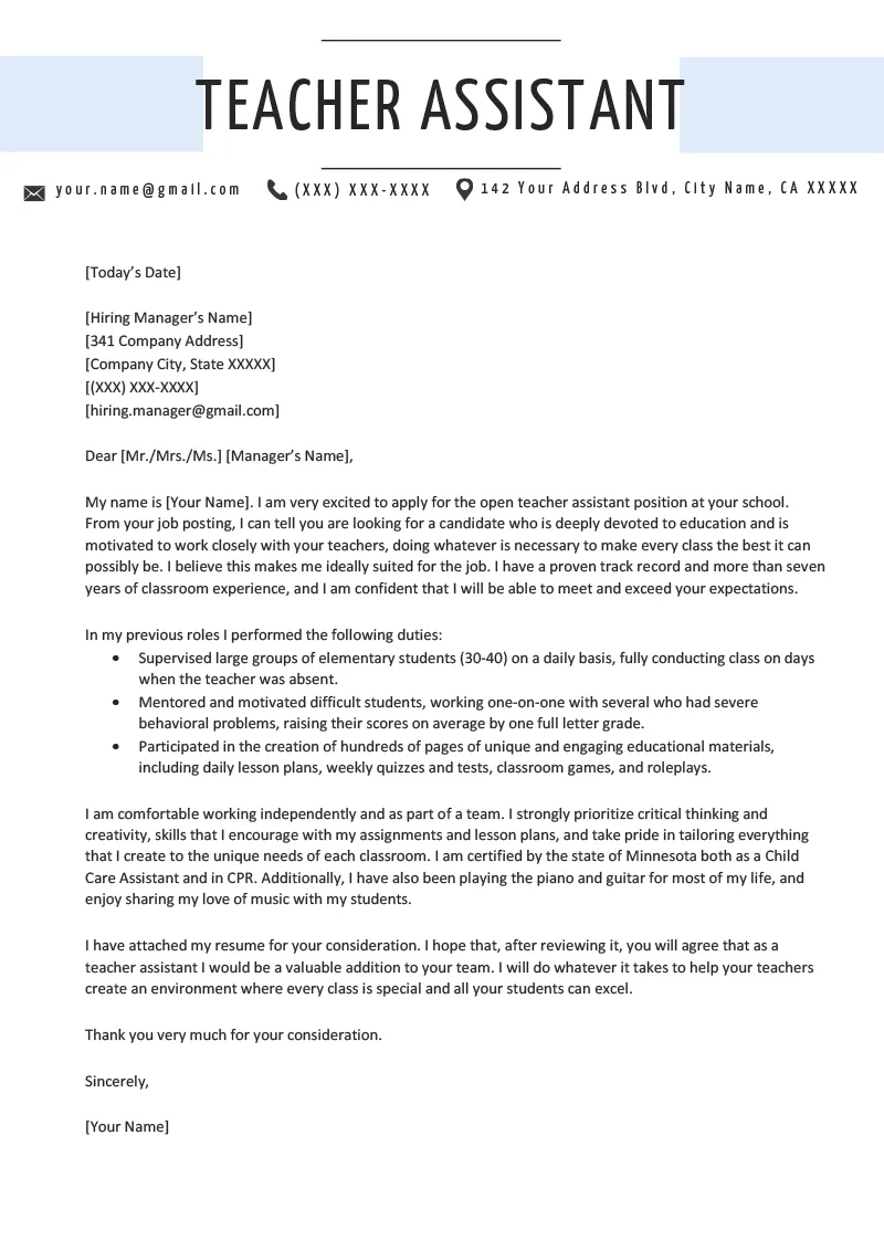 39861 assistant teacher cover letter