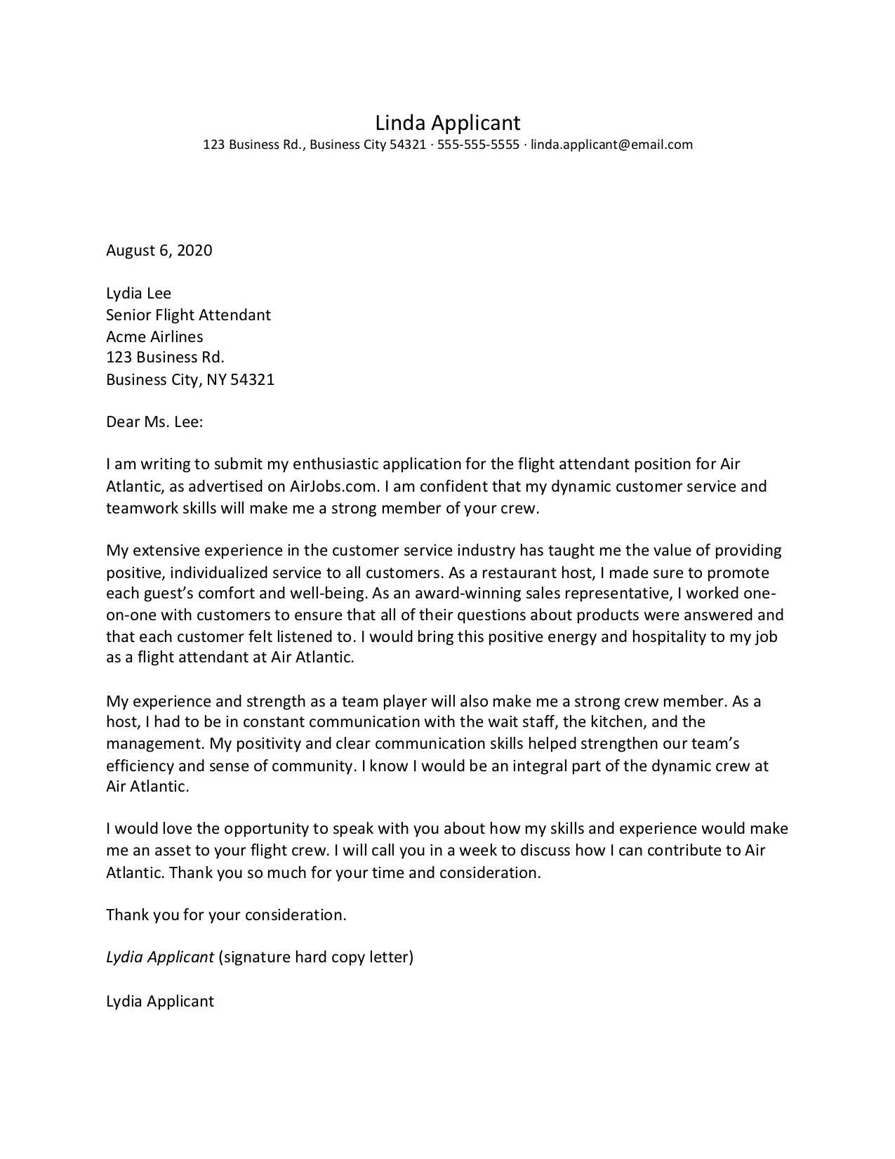 39873 flight attendant cover letter achievements