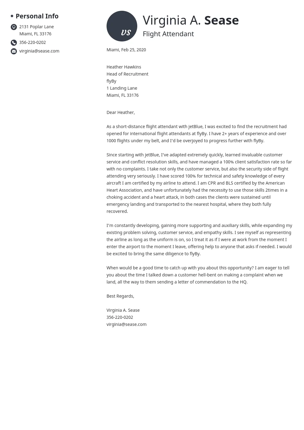 39873 flight attendant cover letter formatting