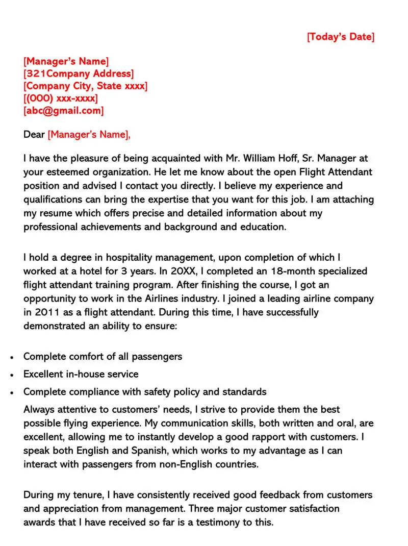 39873 flight attendant cover letter skills