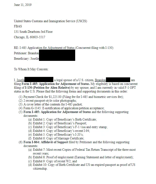 39890 USCIS Cover Letter Structure